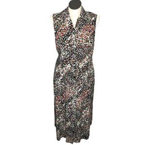MSK Dress Sleeveless Buttons Black Pink Floral Long Maxi Modest Womens 18 Gather